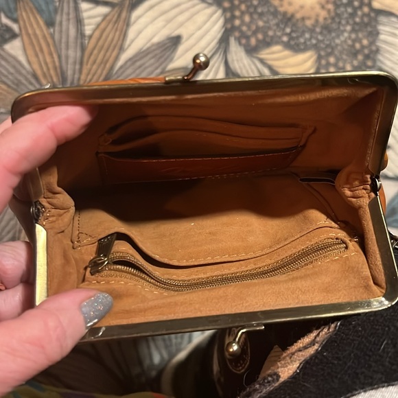 Burnished tooled coin purse style wristlet with strap. Used twice. - Picture 3 of 3